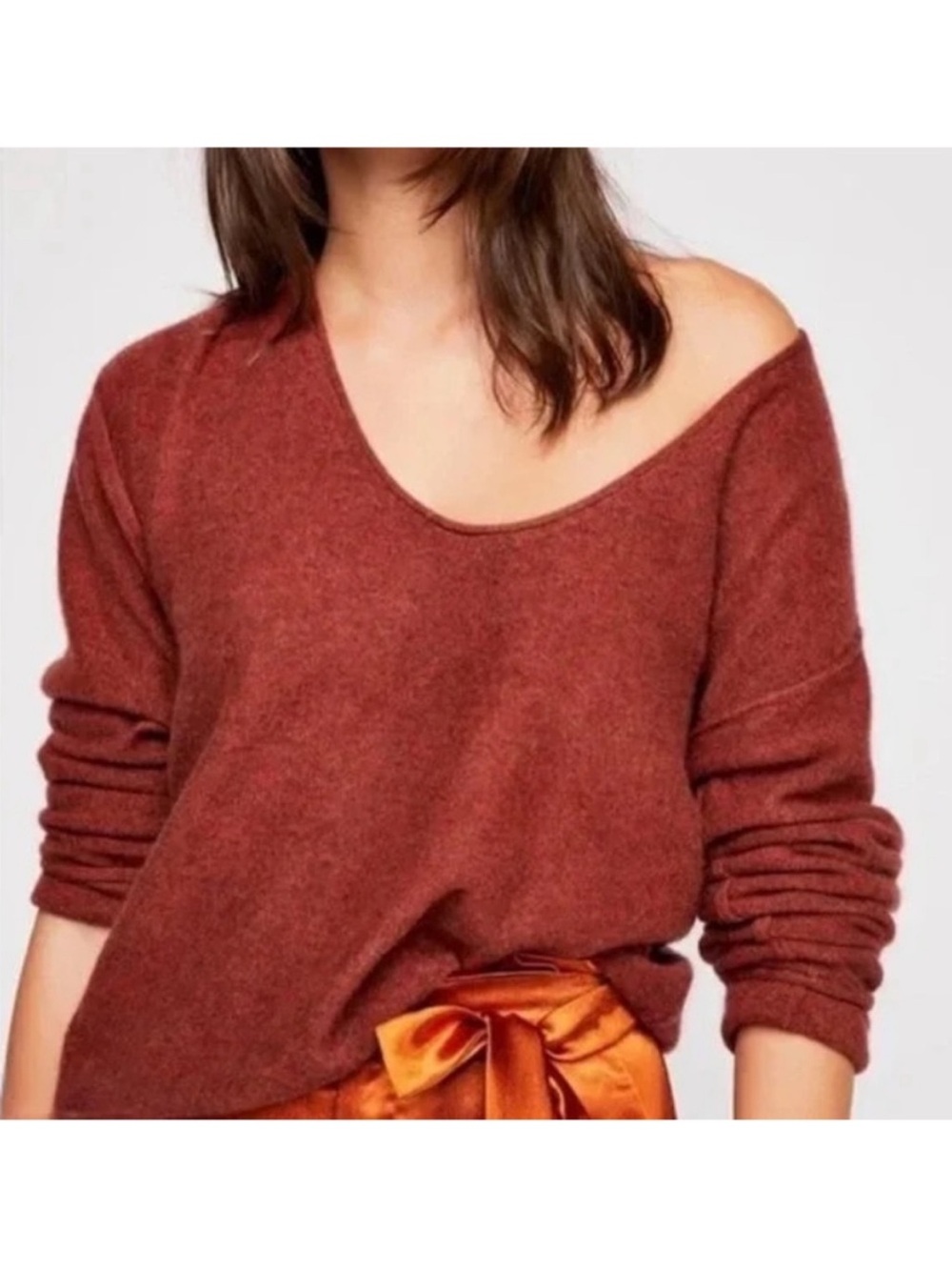 Free People, Solitaire cashmere v neck sweater, red/orange, XS